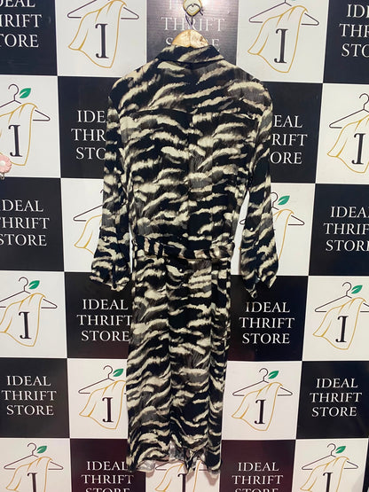 APRICOT |L| BUST 22| A15| ZEBRA ANIMAL PRINT SHIRT DRESS - LONG SLEEVE BELTED MIDI DRESS