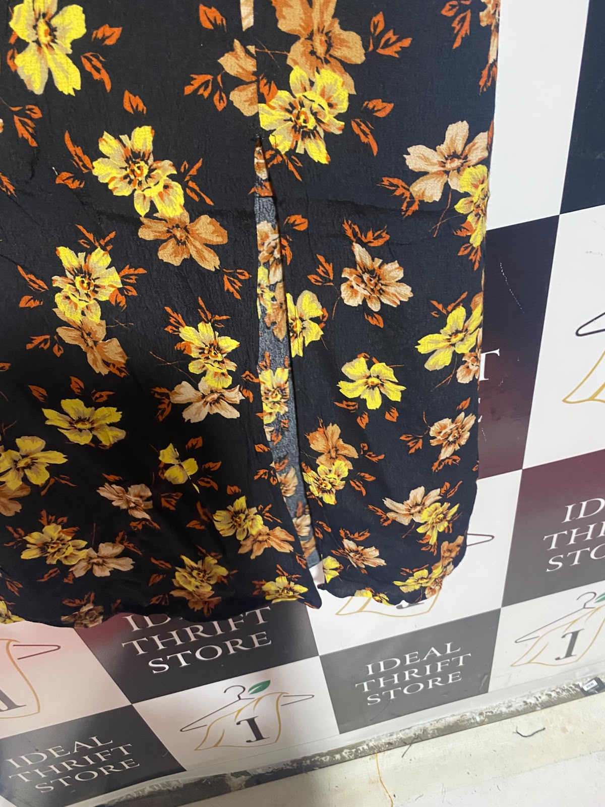 TOP SHOP |S| BUST 17| A15| BLACK & YELLOW FLORAL PRINT SHIRT DRESS - LONG SLEEVE COLLARED MAXI DRESS