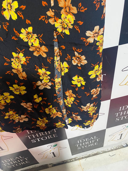 TOP SHOP |S| BUST 17| A15| BLACK & YELLOW FLORAL PRINT SHIRT DRESS - LONG SLEEVE COLLARED MAXI DRESS