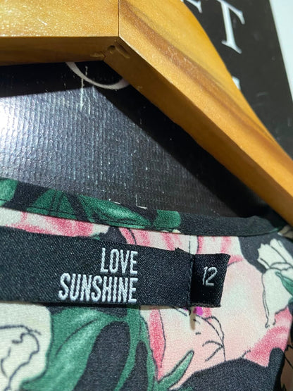 LOVE SUNSHINE |M| BUST 18| A15| BLACK & PINK FLORAL TIE-NECK MIDI DRESS - LONG SLEEVE BELTED FLORAL DRESS