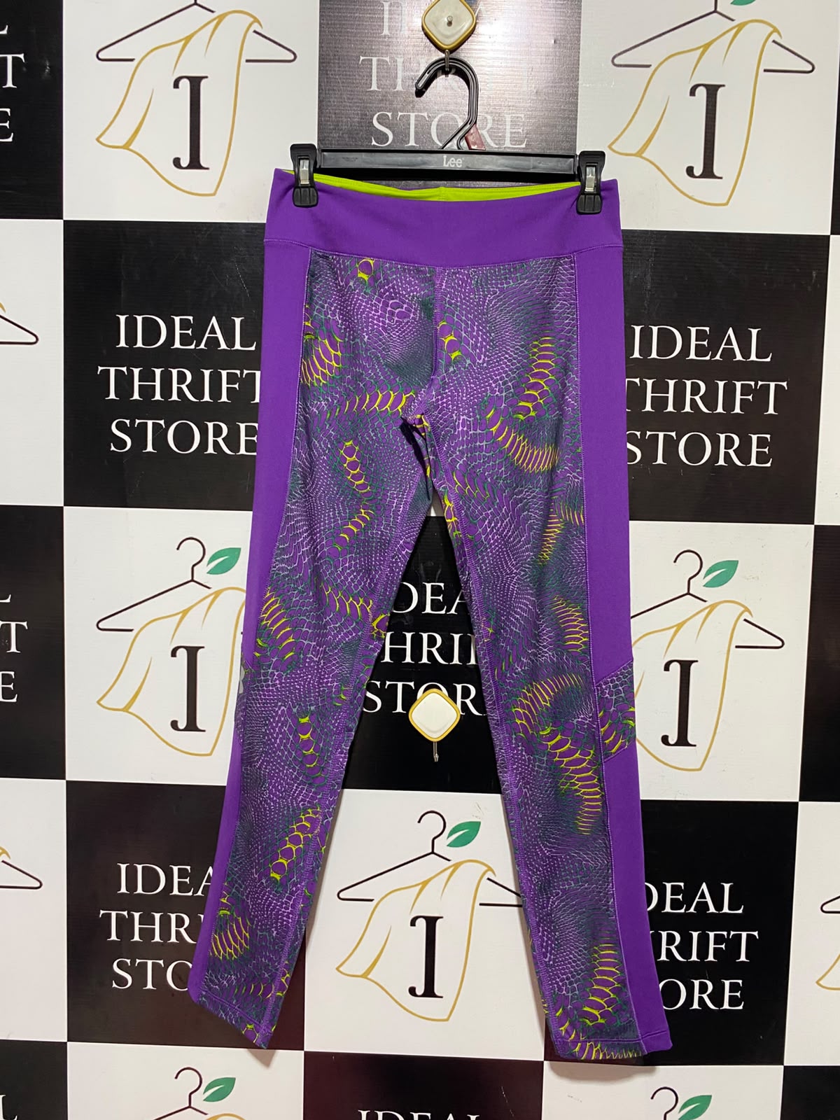 UNDER ARMOUR |S| WAIST 26| A14| PURPLE & NEON GREEN SNAKESKIN PRINT ATHLETIC LEGGINGS - HIGH-WAISTED WORKOUT TIGHTS