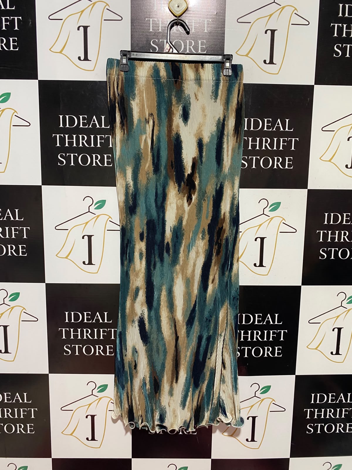 SHEIN |XL|WAIST 28| A14| MULTICOLOR ABSTRACT WATERCOLOR PLEATED MAXI SKIRT - HIGH-WAISTED CRINKLE COLUMN SKIRT