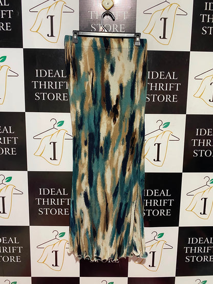 SHEIN |XL|WAIST 28| A14| MULTICOLOR ABSTRACT WATERCOLOR PLEATED MAXI SKIRT - HIGH-WAISTED CRINKLE COLUMN SKIRT