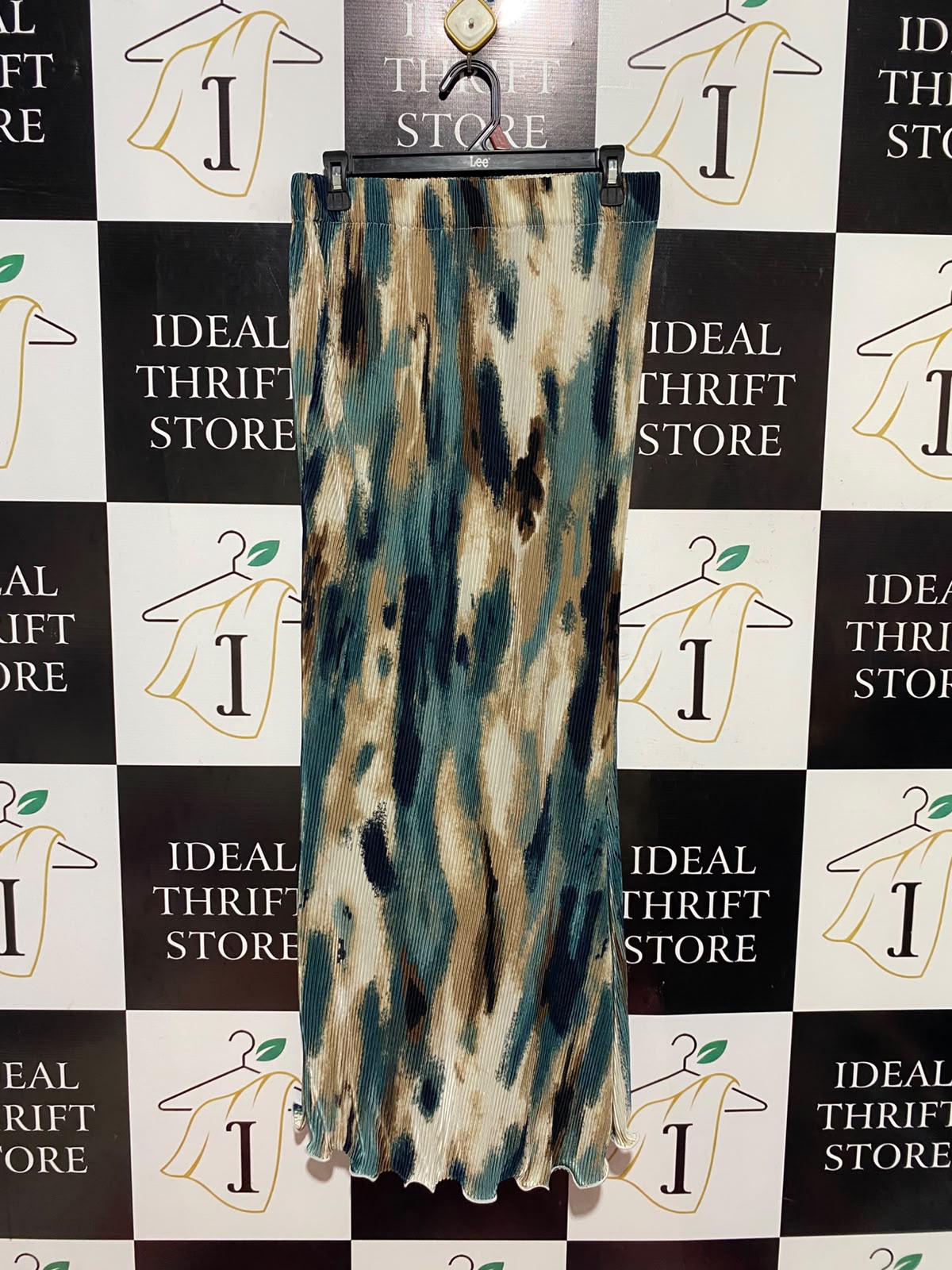 SHEIN |XL|WAIST 28| A14| MULTICOLOR ABSTRACT WATERCOLOR PLEATED MAXI SKIRT - HIGH-WAISTED CRINKLE COLUMN SKIRT