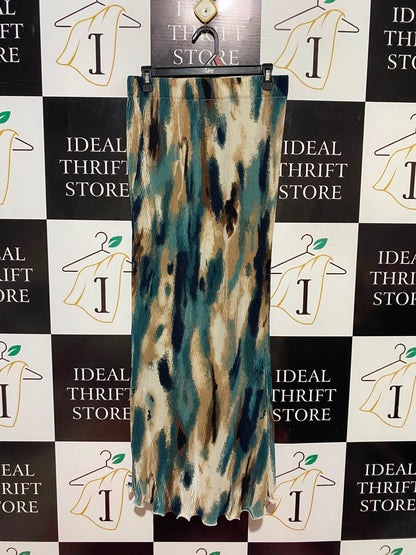 SHEIN |XL|WAIST 28| A14| MULTICOLOR ABSTRACT WATERCOLOR PLEATED MAXI SKIRT - HIGH-WAISTED CRINKLE COLUMN SKIRT