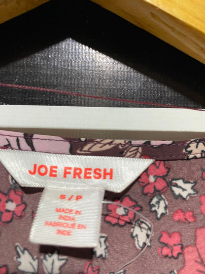 JOE FRESH |S| BUST 17| A14| MAROON & PINK FLORAL WRAP MIDI DRESS - LONG SLEEVE SIDE-TIE CASUAL DRESS