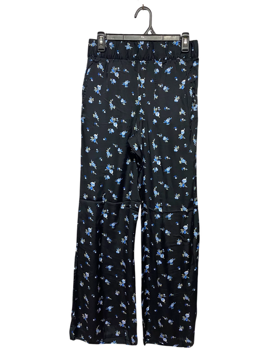 H&M |S| WAIST 27| A15| WOMEN'S BLACK & BLUE FLORAL HIGH-WAIST WIDE-LEG TROUSERS