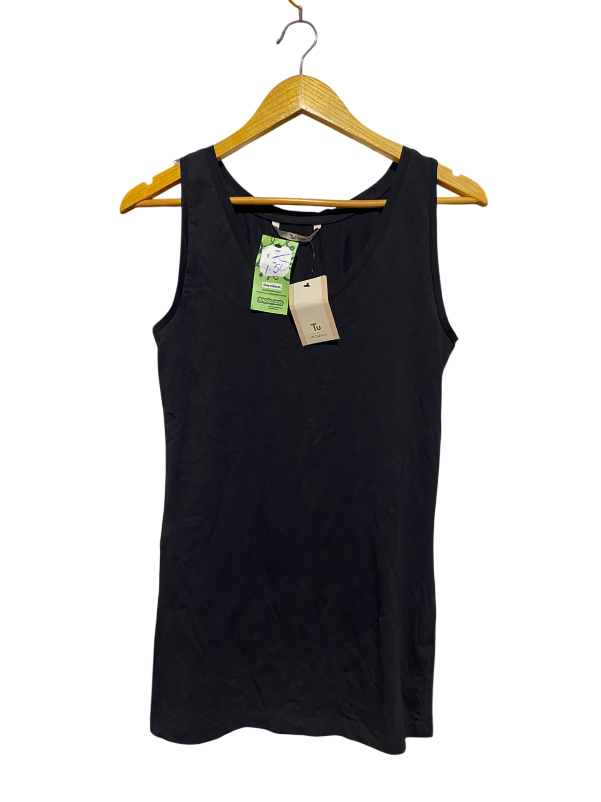 TU WOMAN |S| BUST 15| A15| WOMEN'S SOLID BLACK SCOOP NECK TANK TOP