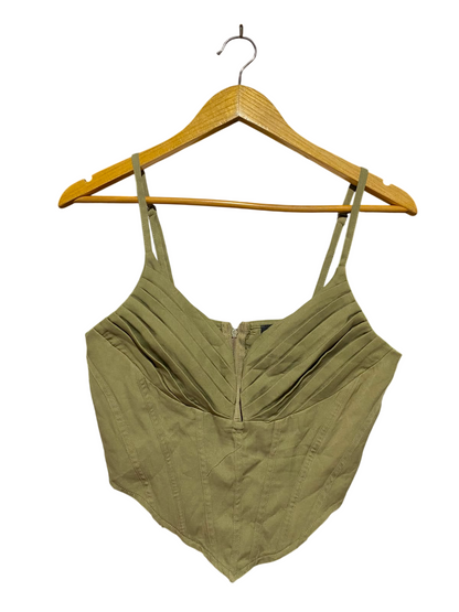 PRETTYLITTLE THING |S| BUST 15| A15| WOMEN'S OLIVE SAGE GREEN PLEATED CORSET CROP TOP