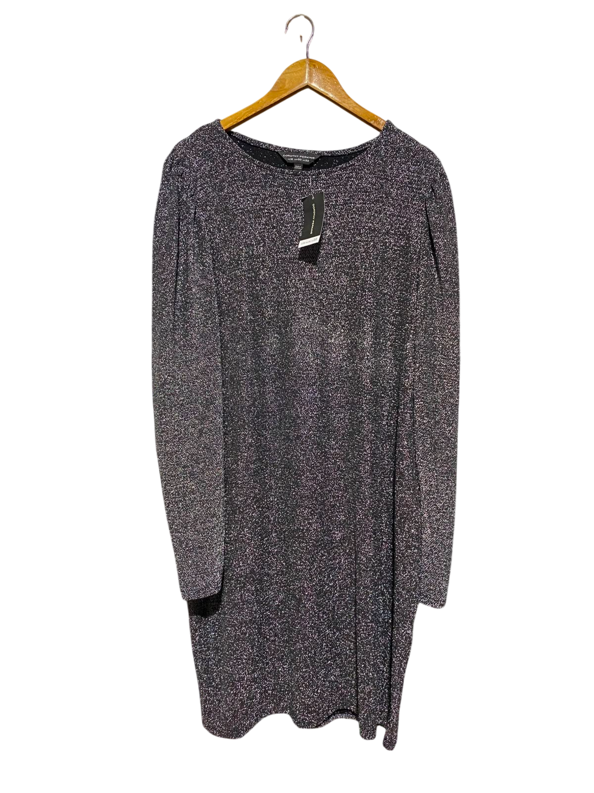 DOROTHY PERKINS |L| BUST 22| A15| WOMEN'S BLACK & SILVER METALLIC SHIMMER MINI DRESS