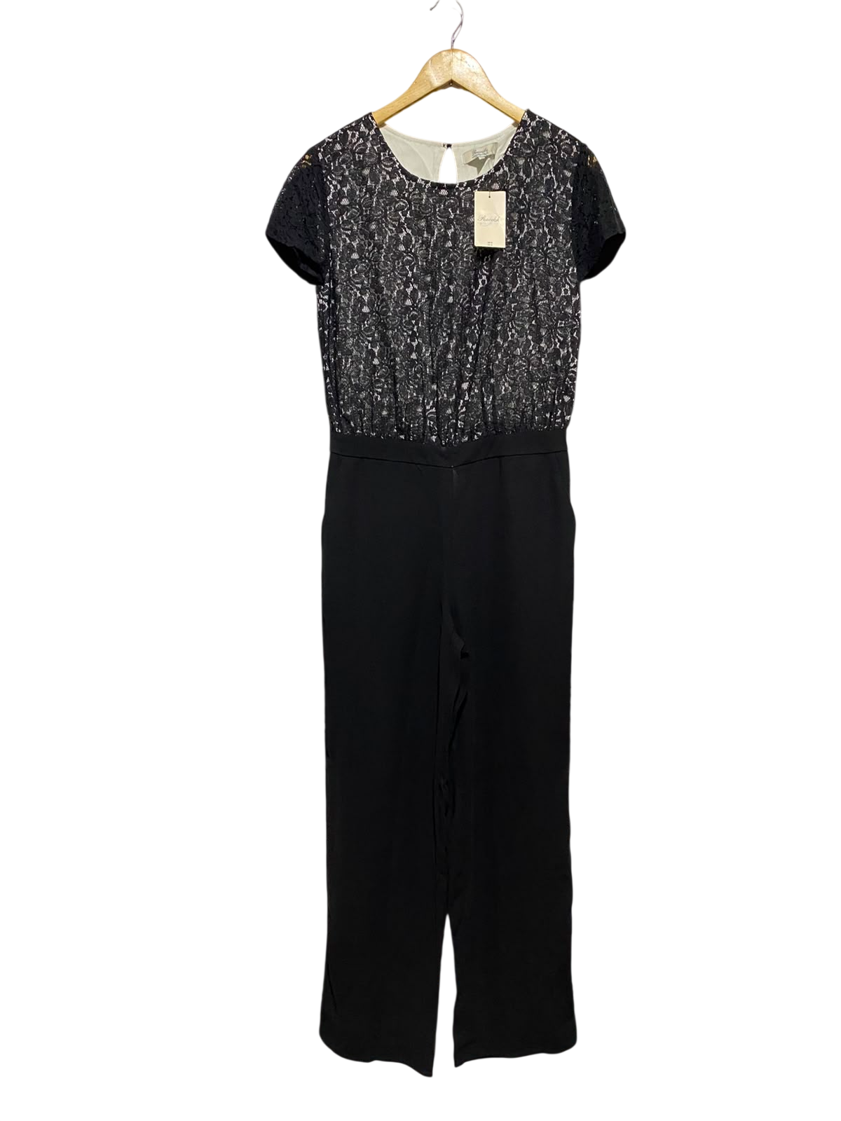 PEACOCHS |M| BUST 17| A15| WOMEN'S BLACK LACE BODICE SHORT SLEEVE JUMPSUIT