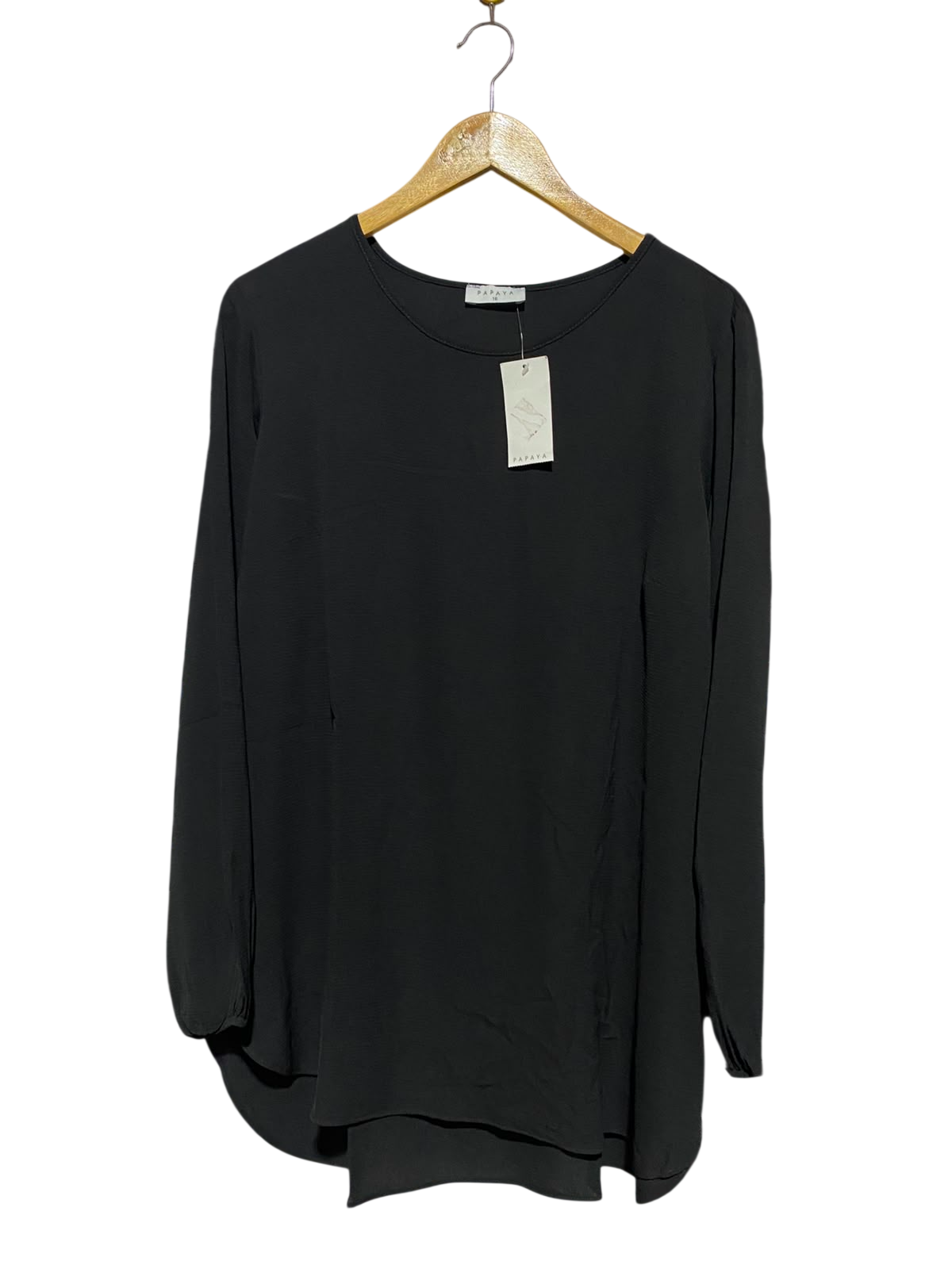 PAPAYA |L| BUST 21| A16| WOMEN'S SOLID BLACK LONG SLEEVE TUNIC BLOUSE