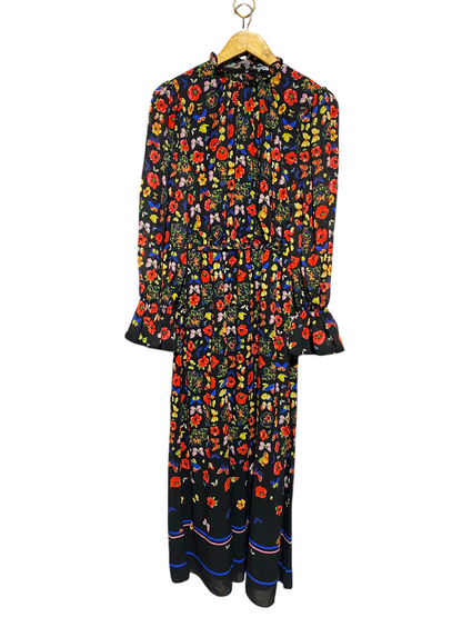 OASIS |M| BUST 18| A16| WOMEN'S BLACK MULTICOLOR FLORAL & BUTTERFLY MAXI DRESS