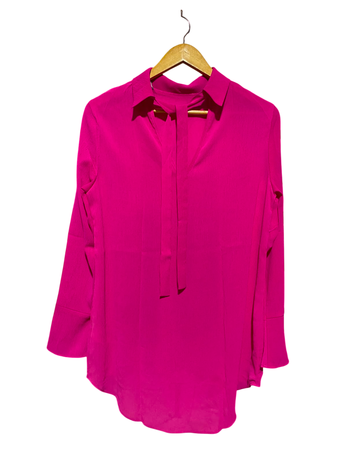 PRIMARK |M| BUST 19| A16| WOMEN'S MAGENTA HOT PINK TIE-NECK LONG SLEEVE TUNIC BLOUSE