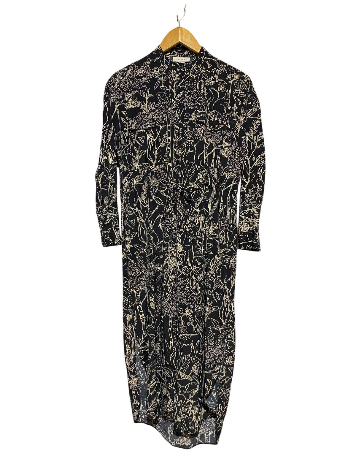 TOP SHOP |L| BUST 19| A16| WOMEN'S BLACK & CREAM BOTANICAL LINE ART MAXI SHIRT DRESS