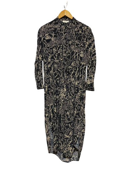 TOP SHOP |L| BUST 19| A16| WOMEN'S BLACK & CREAM BOTANICAL LINE ART MAXI SHIRT DRESS