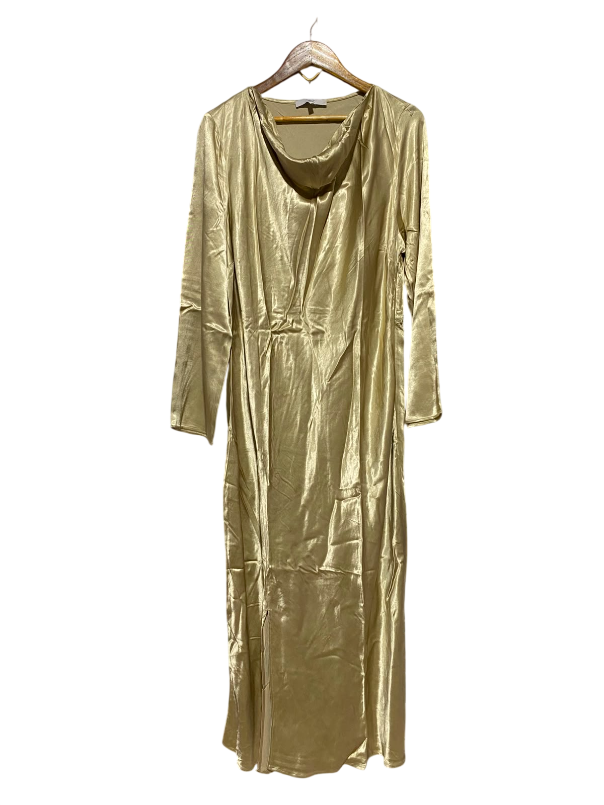 NEXT |L| BUST 19| A16| COWL NECK LONG SLEEVE ELEGANT EVENING DRESS WITH SLIT