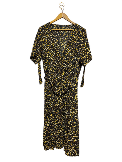 QUIZ |XL| BUST 23| A16| WOMEN'S BLACK & YELLOW DITSY FLORAL WRAP MAXI DRESS