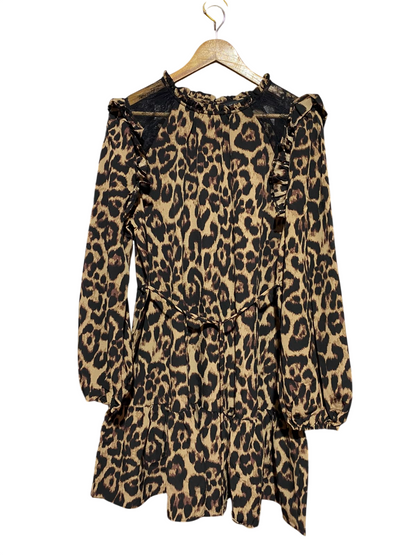 NEW LOOK |L| BUST 22| A16| WOMEN'S CLASSIC LEOPARD PRINT RUFFLE MINI DRESS