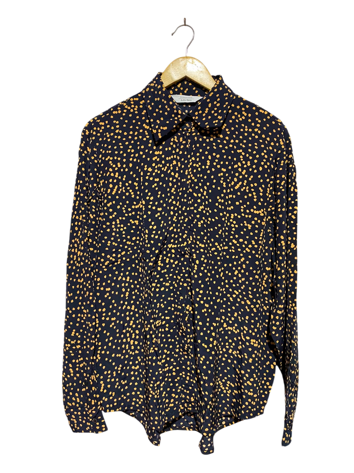 STOCKHOLM ATLELIER |M| BUST 22| A16| BLACK & MUSTARD YELLOW POLKA DOT LONG SLEEVE BUTTON-DOWN SHIRT