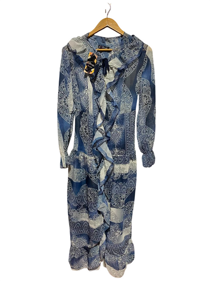 GDG ACTUEL |M| BUST 17| A16| BLUE & WHITE MANDALA PRINT RUFFLE MAXI DRESS