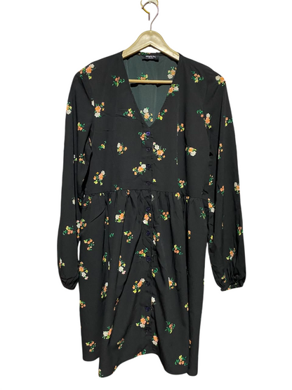 SIMPLE BE |L| BUST 21| A16| BLACK DITSY FLORAL LONG SLEEVE BUTTON-DOWN DRESS