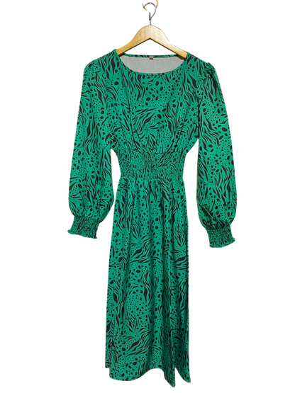 SHEIN |S| BUST 15| A16| EMERALD GREEN & BLACK ANIMAL PRINT MAXI DRESS