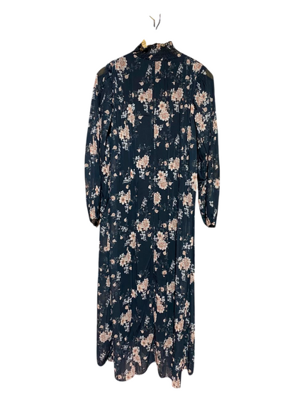 |L| BUST 19| A16| BLACK & BLUSH PINK FLORAL PRINT MAXI DRESS
