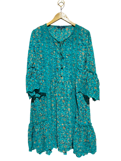 NEXT |XL| BUST 22| A16|TEAL GREEN FLORAL PRINT BOHO TUNIC DRESS