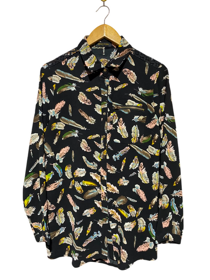 URBAN STUDIO |L| BUST 20| A16| BLACK FEATHER PRINT LONG SLEEVE BUTTON-DOWN SHIRT