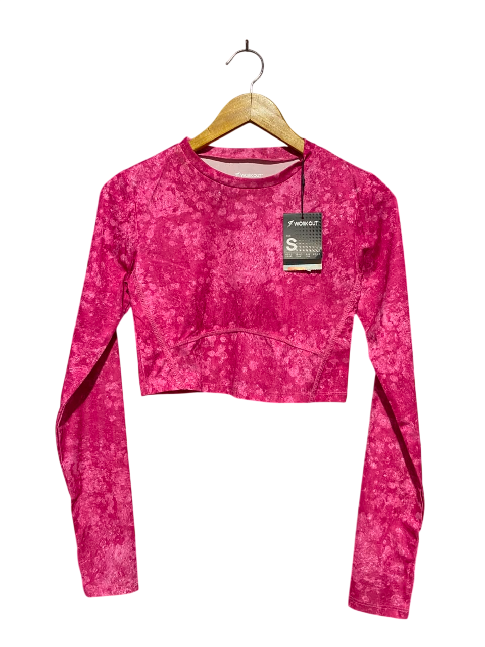WORK OUT |M| BUST 14| A16| VIBRANT PINK PATTERNED LONG SLEEVE CROP TOP