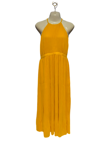 NEXT |M| BUST 15| A16| VIBRANT MUSTARD YELLOW PLEATED HALTER MAXI DRESS