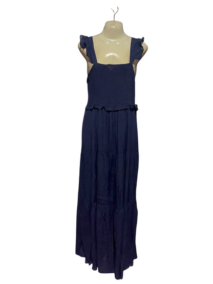 NANETTE |S| BUST 15| A16| NAVY BLUE RUFFLE STRAP TIERED MAXI DRESS - BOHO SQUARE NECK SUMMER SUNDRESS
