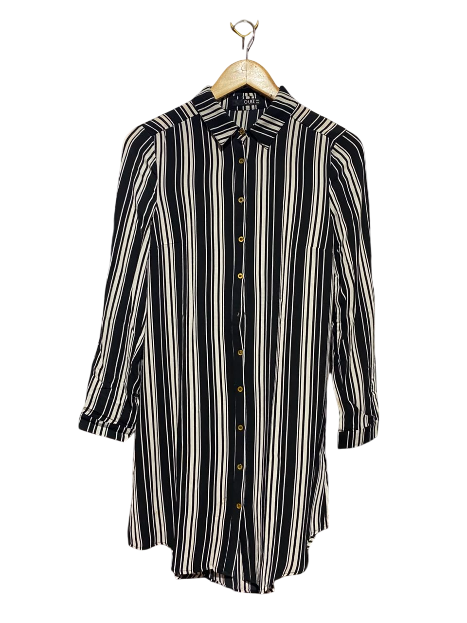 QUIZ |M| BUST 18| A16| BLACK AND WHITE VERTICAL STRIPED LONG SLEEVE SHIRT DRESS