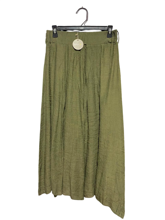 APRICOT |S| WAIST 26| A16| OLIVE GREEN CRINKLE TEXTURED WIDE-LEG PALAZZO PANTS