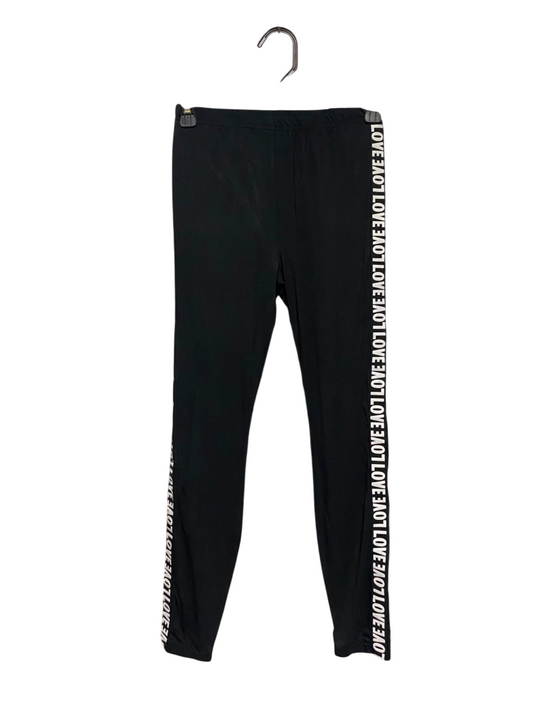 SHEIN |XS| WAIST 24| A16| BLACK ATHLETIC LEGGINGS WITH SIDE STRIPE "LOVE" PRINT