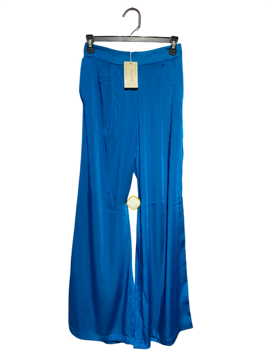 FLOUNCE |XS| WAISY 25| A16| ELEGANT VIBRANT BLUE SATIN WIDE-LEG TROUSERS