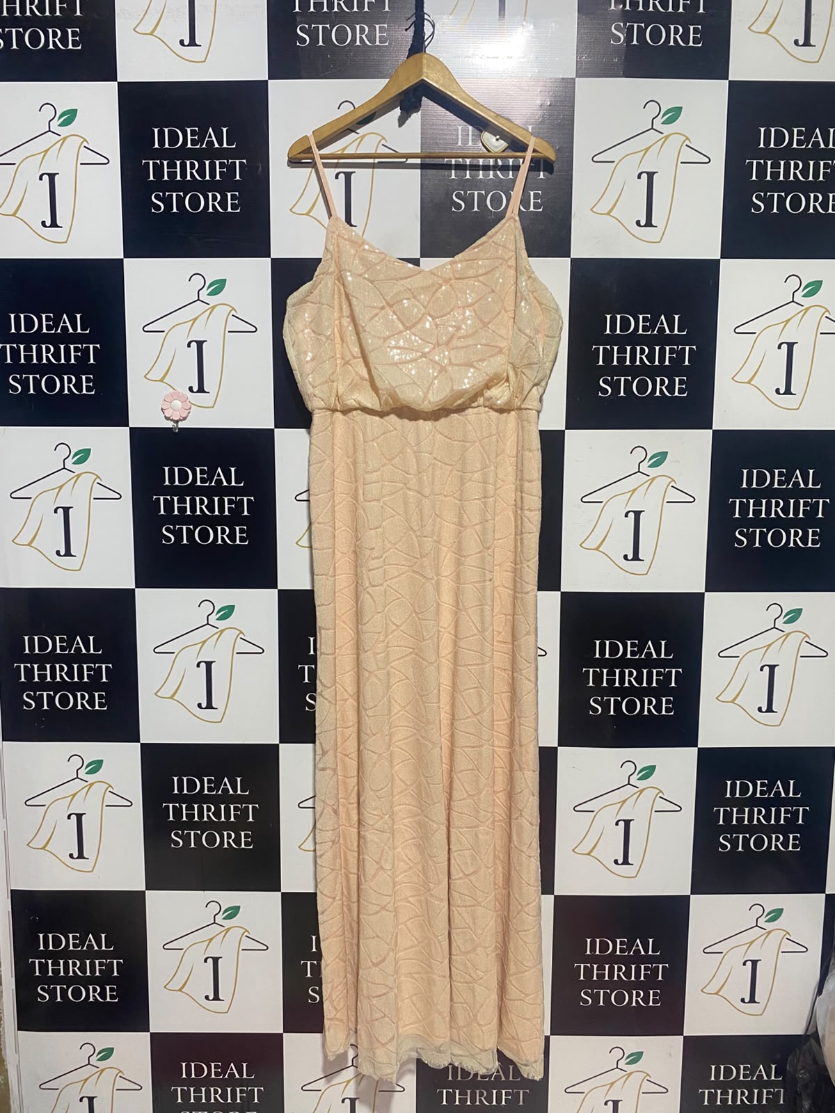 |XL| BUST 21| A16| ELEGANT PEACH SEQUIN STRAPLESS STYLE MAXI DRESS
