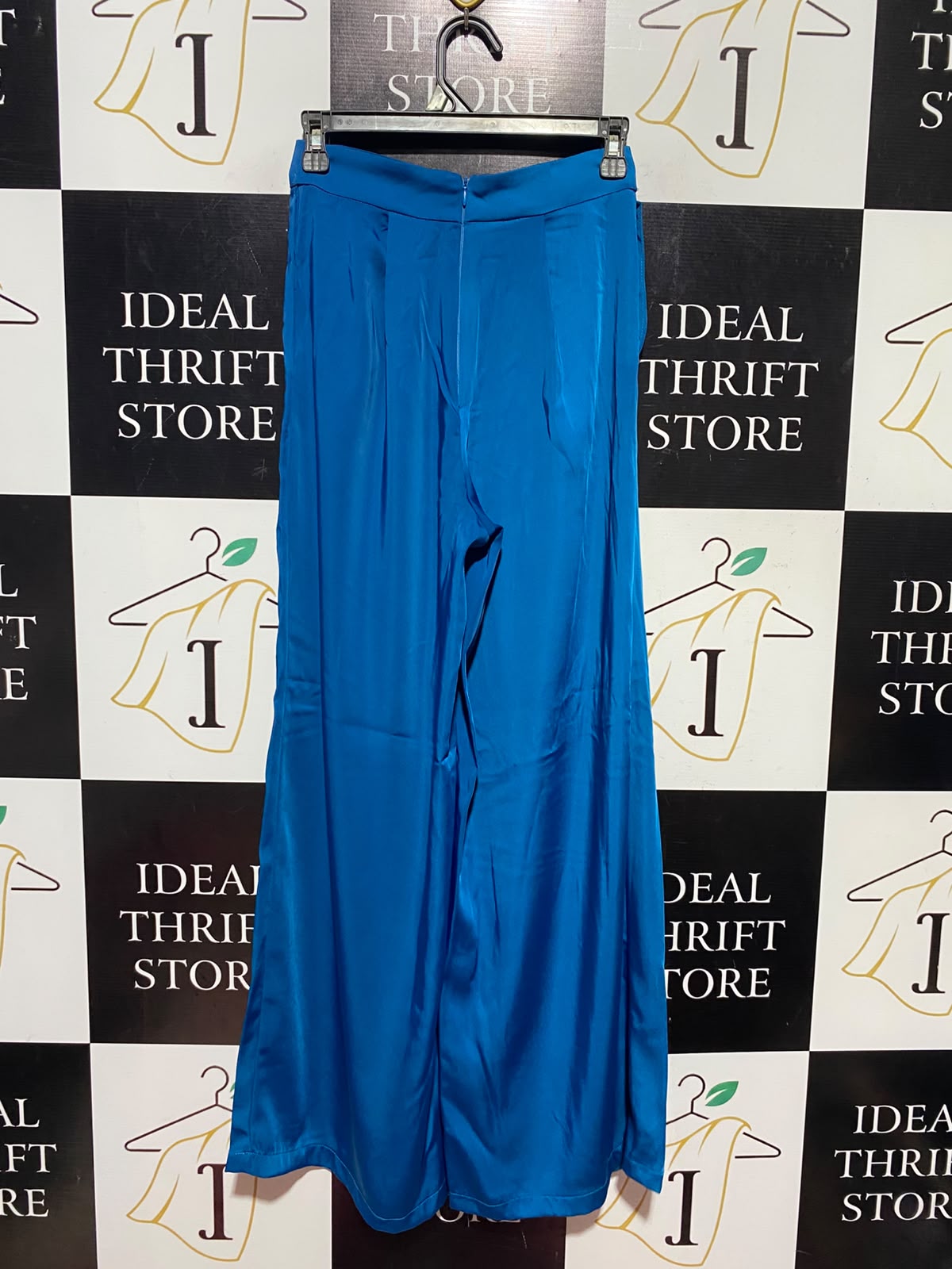 FLOUNCE |XS| WAISY 25| A16| ELEGANT VIBRANT BLUE SATIN WIDE-LEG TROUSERS