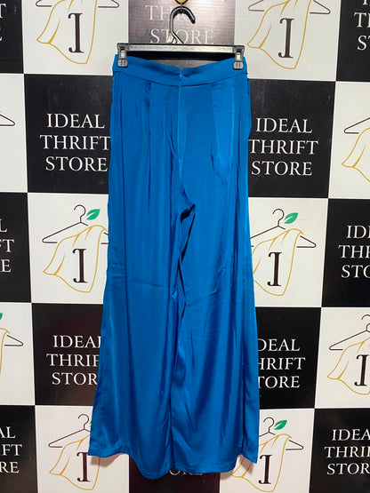 FLOUNCE |XS| WAISY 25| A16| ELEGANT VIBRANT BLUE SATIN WIDE-LEG TROUSERS