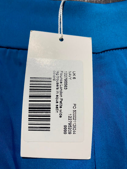 FLOUNCE |XS| WAISY 25| A16| ELEGANT VIBRANT BLUE SATIN WIDE-LEG TROUSERS