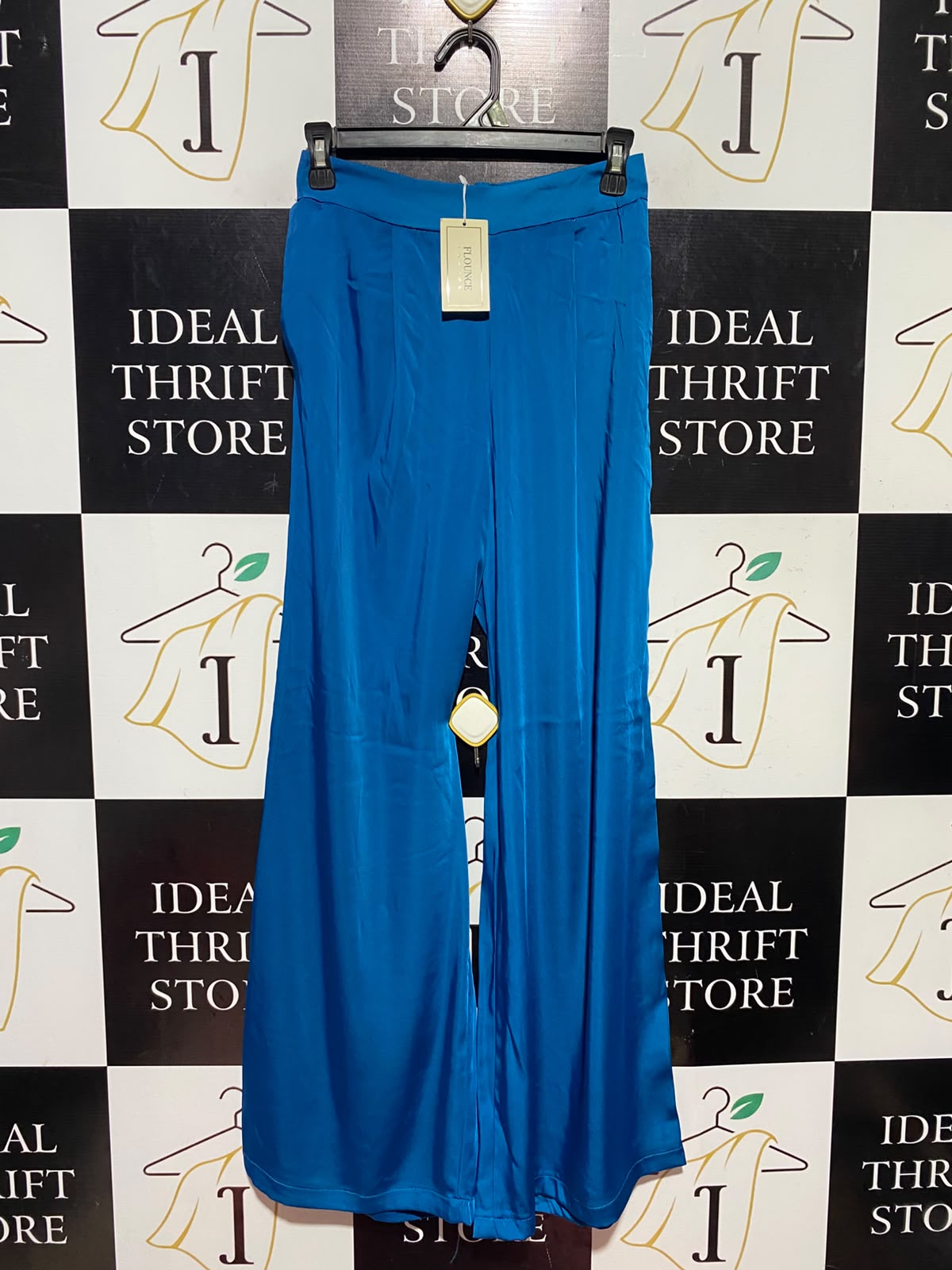 FLOUNCE |XS| WAISY 25| A16| ELEGANT VIBRANT BLUE SATIN WIDE-LEG TROUSERS