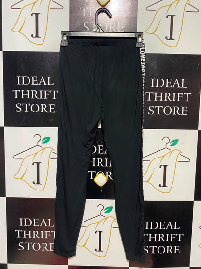 SHEIN |XS| WAIST 24| A16| BLACK ATHLETIC LEGGINGS WITH SIDE STRIPE "LOVE" PRINT