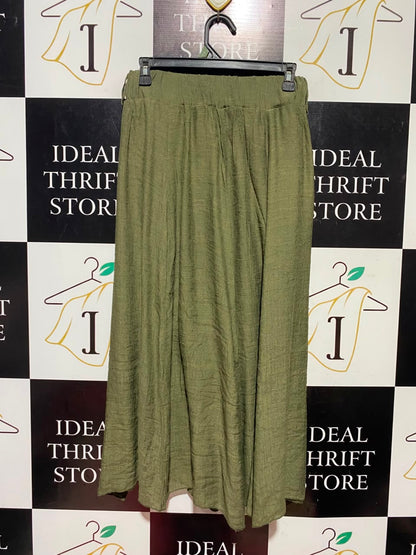 APRICOT |S| WAIST 26| A16| OLIVE GREEN CRINKLE TEXTURED WIDE-LEG PALAZZO PANTS