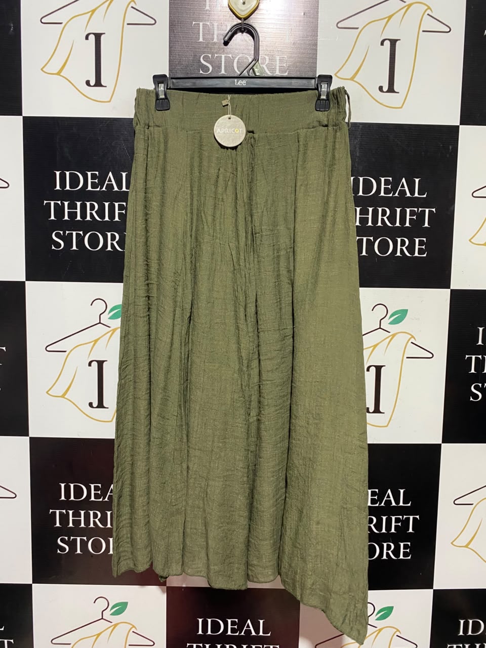 APRICOT |S| WAIST 26| A16| OLIVE GREEN CRINKLE TEXTURED WIDE-LEG PALAZZO PANTS