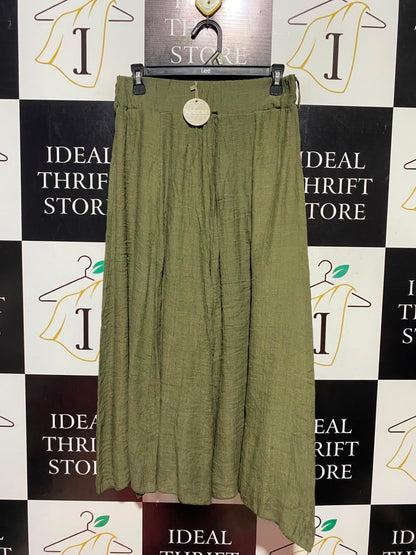 APRICOT |S| WAIST 26| A16| OLIVE GREEN CRINKLE TEXTURED WIDE-LEG PALAZZO PANTS