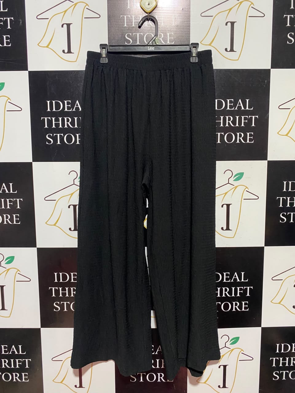 |XL| WAIST 30| A16| BLACK CRINKLE TEXTURED WIDE-LEG PALAZZO PANTS
