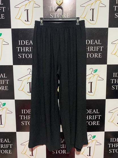 |XL| WAIST 30| A16| BLACK CRINKLE TEXTURED WIDE-LEG PALAZZO PANTS