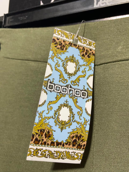 BOOHOO |M| WAIST 24| A16| OLIVE GREEN STRETCH JERSEY WIDE-LEG PALAZZO PANTS