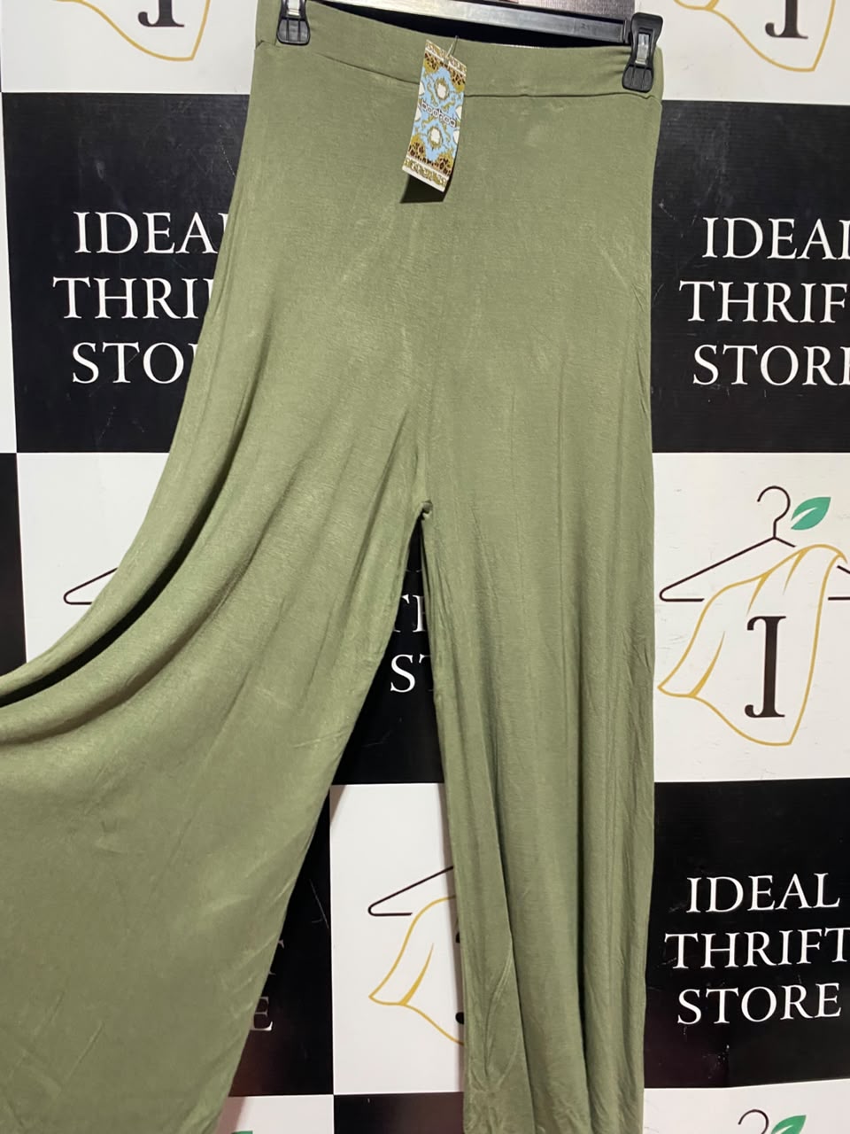 BOOHOO |M| WAIST 24| A16| OLIVE GREEN STRETCH JERSEY WIDE-LEG PALAZZO PANTS